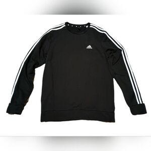 Adidas Men's Black Crewneck Sweater with Iconic White Accents